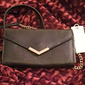 Chic Black Clutch with Gold Chain